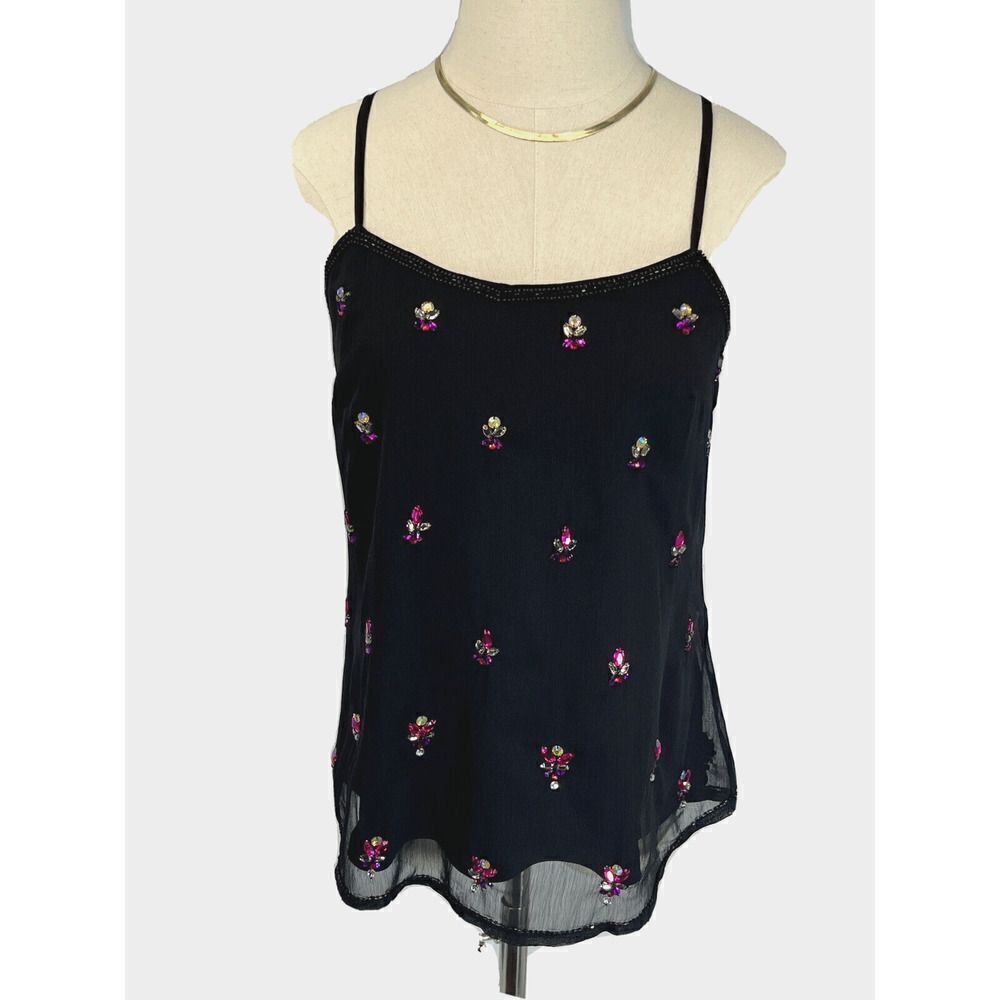 Monsoon Black Tank Top Size 4‎ US Rhinestone Artisan Hand Embellished